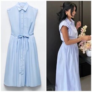 Zara Poplin Dress Light Blue